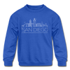 San Diego, California Youth Sweatshirt - Skyline Youth San Diego Crewneck Sweatshirt - royal blue