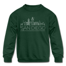 San Diego, California Youth Sweatshirt - Skyline Youth San Diego Crewneck Sweatshirt - forest green