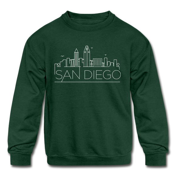 San Diego, California Youth Sweatshirt - Skyline Youth San Diego Crewneck Sweatshirt - forest green