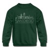 San Diego, California Youth Sweatshirt - Skyline Youth San Diego Crewneck Sweatshirt - forest green