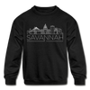 Savannah, Georgia Youth Sweatshirt - Skyline Youth Savannah Crewneck Sweatshirt - black