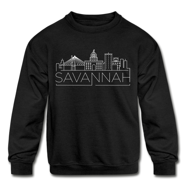 Savannah, Georgia Youth Sweatshirt - Skyline Youth Savannah Crewneck Sweatshirt - black