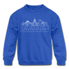 Savannah, Georgia Youth Sweatshirt - Skyline Youth Savannah Crewneck Sweatshirt - royal blue