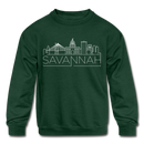 Savannah, Georgia Youth Sweatshirt - Skyline Youth Savannah Crewneck Sweatshirt - forest green