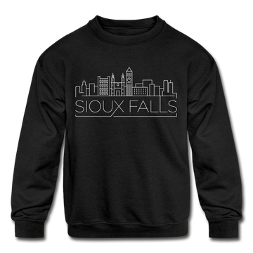 Sioux Falls, South Dakota Youth Sweatshirt - Skyline Youth Sioux Falls Crewneck Sweatshirt - black