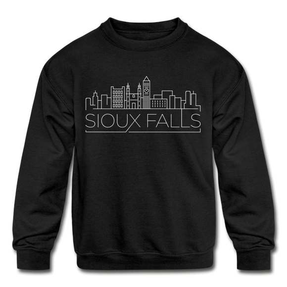 Sioux Falls, South Dakota Youth Sweatshirt - Skyline Youth Sioux Falls Crewneck Sweatshirt - black