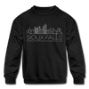 Sioux Falls, South Dakota Youth Sweatshirt - Skyline Youth Sioux Falls Crewneck Sweatshirt - black