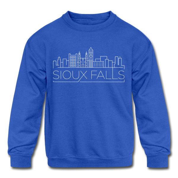 Sioux Falls, South Dakota Youth Sweatshirt - Skyline Youth Sioux Falls Crewneck Sweatshirt - royal blue