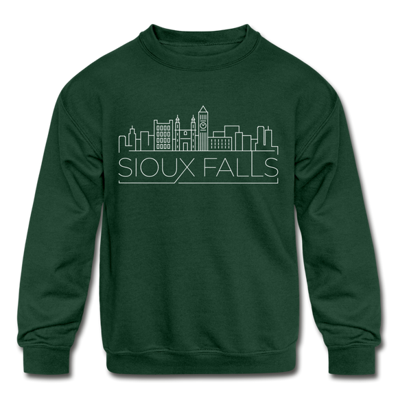 Sioux Falls, South Dakota Youth Sweatshirt - Skyline Youth Sioux Falls Crewneck Sweatshirt - forest green