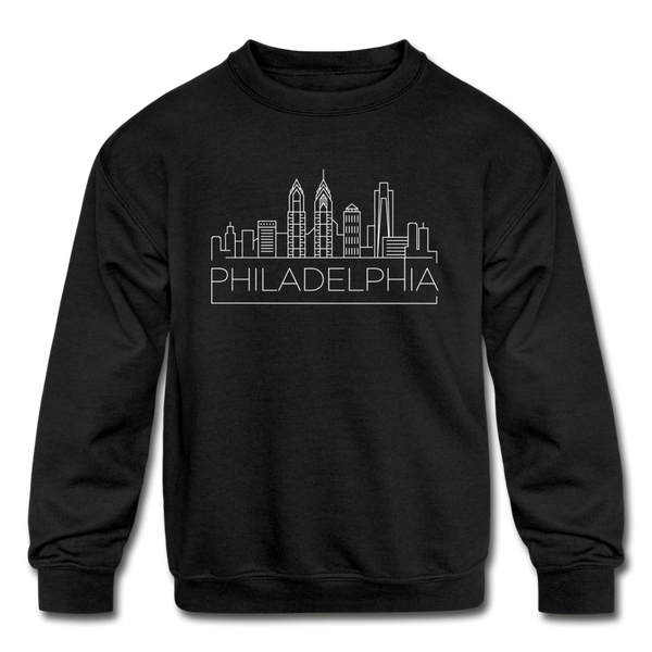 Philadelphia, Pennsylvania Youth Sweatshirt - Skyline Youth Philadelphia Crewneck Sweatshirt - black