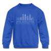 Philadelphia, Pennsylvania Youth Sweatshirt - Skyline Youth Philadelphia Crewneck Sweatshirt - royal blue