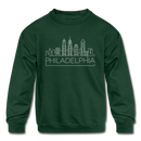 Philadelphia, Pennsylvania Youth Sweatshirt - Skyline Youth Philadelphia Crewneck Sweatshirt - forest green
