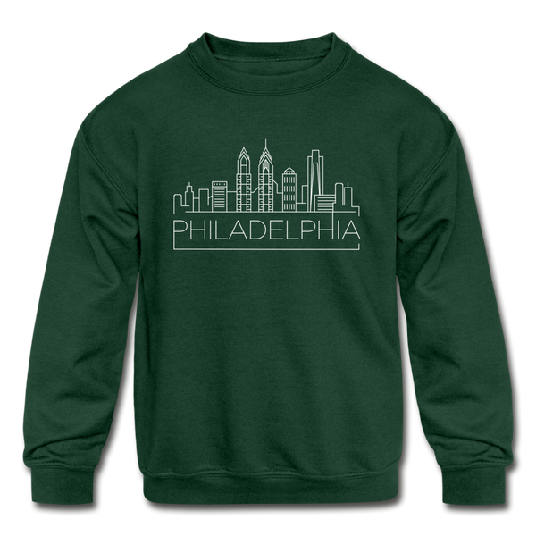 Philadelphia, Pennsylvania Youth Sweatshirt - Skyline Youth Philadelphia Crewneck Sweatshirt - forest green