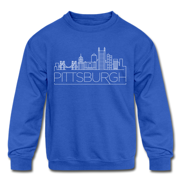Pittsburgh, Pennsylvania Youth Sweatshirt - Skyline Youth Pittsburgh Crewneck Sweatshirt - royal blue