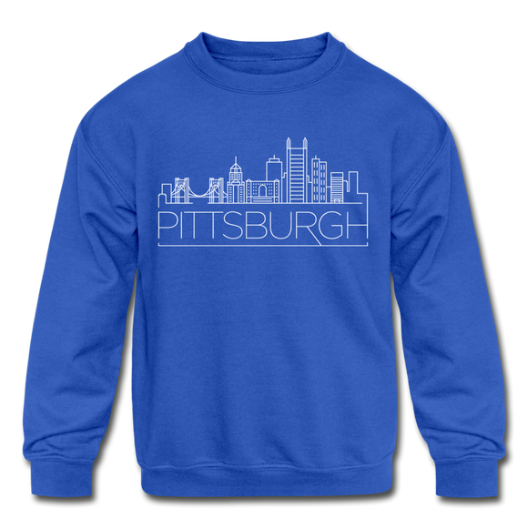 Pittsburgh, Pennsylvania Youth Sweatshirt - Skyline Youth Pittsburgh Crewneck Sweatshirt - royal blue