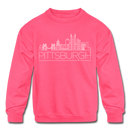 Pittsburgh, Pennsylvania Youth Sweatshirt - Skyline Youth Pittsburgh Crewneck Sweatshirt - neon pink