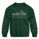 Pittsburgh, Pennsylvania Youth Sweatshirt - Skyline Youth Pittsburgh Crewneck Sweatshirt - forest green