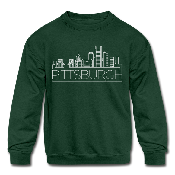 Pittsburgh, Pennsylvania Youth Sweatshirt - Skyline Youth Pittsburgh Crewneck Sweatshirt - forest green
