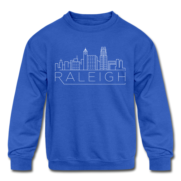 Raleigh, North Carolina Youth Sweatshirt - Skyline Youth Raleigh Crewneck Sweatshirt - royal blue