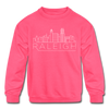 Raleigh, North Carolina Youth Sweatshirt - Skyline Youth Raleigh Crewneck Sweatshirt - neon pink