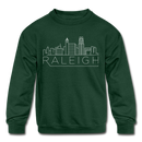 Raleigh, North Carolina Youth Sweatshirt - Skyline Youth Raleigh Crewneck Sweatshirt - forest green