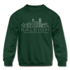 Raleigh, North Carolina Youth Sweatshirt - Skyline Youth Raleigh Crewneck Sweatshirt - forest green