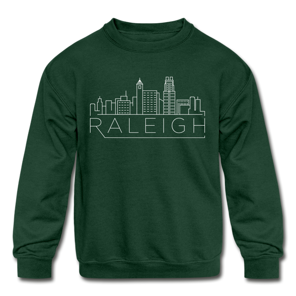 Raleigh, North Carolina Youth Sweatshirt - Skyline Youth Raleigh Crewneck Sweatshirt - forest green