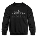 Seattle, Washington Youth Sweatshirt - Skyline Youth Seattle Crewneck Sweatshirt - black