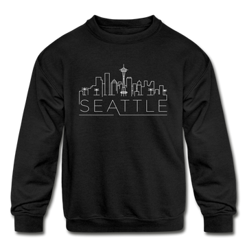 Seattle, Washington Youth Sweatshirt - Skyline Youth Seattle Crewneck Sweatshirt - black