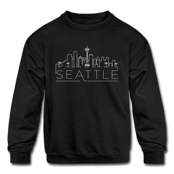 Seattle, Washington Youth Sweatshirt - Skyline Youth Seattle Crewneck Sweatshirt - black