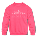 Seattle, Washington Youth Sweatshirt - Skyline Youth Seattle Crewneck Sweatshirt - neon pink