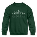 Seattle, Washington Youth Sweatshirt - Skyline Youth Seattle Crewneck Sweatshirt - forest green