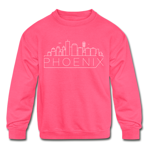 Phoenix, Arizona Youth Sweatshirt - Skyline Youth Phoenix Crewneck Sweatshirt - neon pink