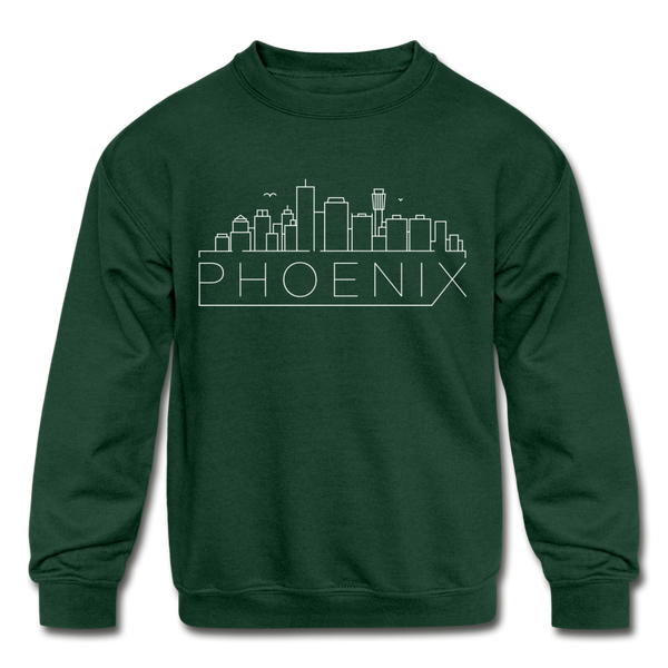 Phoenix, Arizona Youth Sweatshirt - Skyline Youth Phoenix Crewneck Sweatshirt - forest green