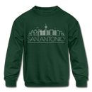 San Antonio, Texas Youth Sweatshirt - Skyline Youth San Antonio Crewneck Sweatshirt - forest green