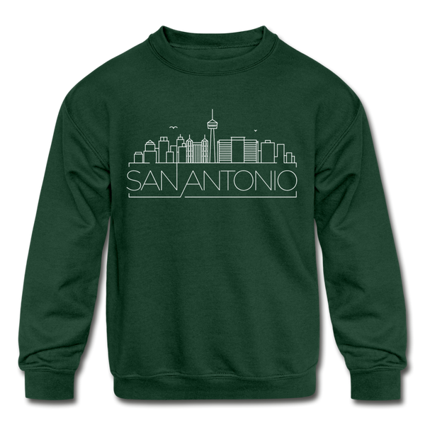 San Antonio, Texas Youth Sweatshirt - Skyline Youth San Antonio Crewneck Sweatshirt - forest green