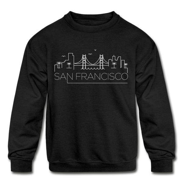 San Francisco, California Youth Sweatshirt - Skyline Youth San Francisco Crewneck Sweatshirt - black