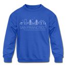 San Francisco, California Youth Sweatshirt - Skyline Youth San Francisco Crewneck Sweatshirt - royal blue
