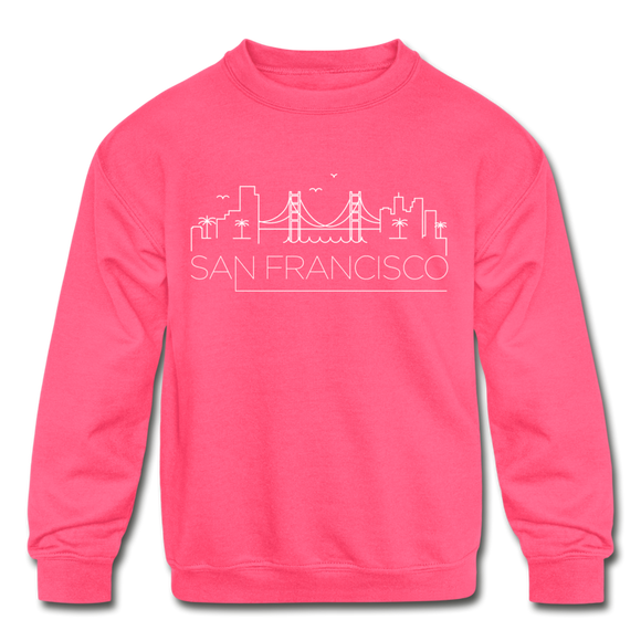 San Francisco, California Youth Sweatshirt - Skyline Youth San Francisco Crewneck Sweatshirt - neon pink
