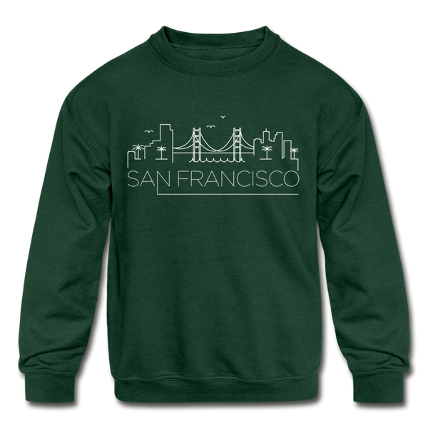 San Francisco, California Youth Sweatshirt - Skyline Youth San Francisco Crewneck Sweatshirt - forest green