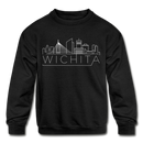 Wichita, Kansas DC Youth Sweatshirt - Skyline Youth Wichita Crewneck Sweatshirt - black