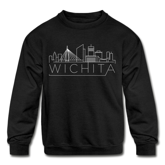Wichita, Kansas DC Youth Sweatshirt - Skyline Youth Wichita Crewneck Sweatshirt - black