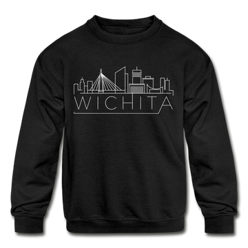 Wichita, Kansas DC Youth Sweatshirt - Skyline Youth Wichita Crewneck Sweatshirt - black
