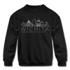 Wichita, Kansas DC Youth Sweatshirt - Skyline Youth Wichita Crewneck Sweatshirt - black