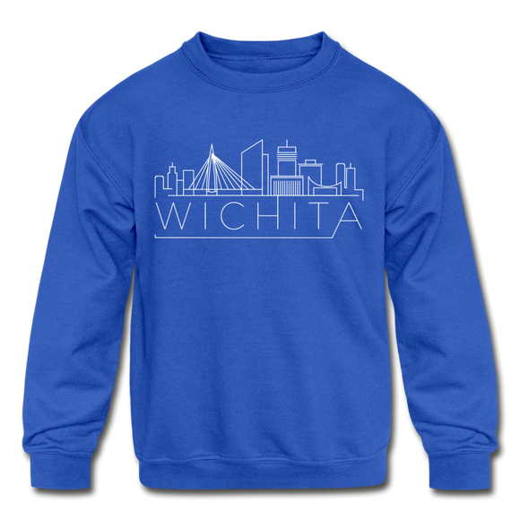 Wichita, Kansas DC Youth Sweatshirt - Skyline Youth Wichita Crewneck Sweatshirt - royal blue
