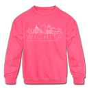 Wichita, Kansas DC Youth Sweatshirt - Skyline Youth Wichita Crewneck Sweatshirt - neon pink