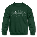 Wichita, Kansas DC Youth Sweatshirt - Skyline Youth Wichita Crewneck Sweatshirt - forest green