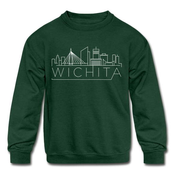 Wichita, Kansas DC Youth Sweatshirt - Skyline Youth Wichita Crewneck Sweatshirt - forest green