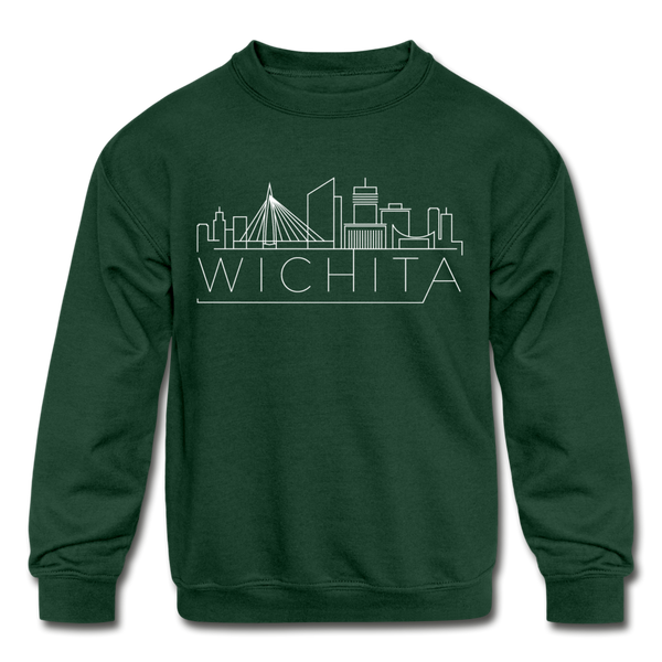 Wichita, Kansas DC Youth Sweatshirt - Skyline Youth Wichita Crewneck Sweatshirt - forest green