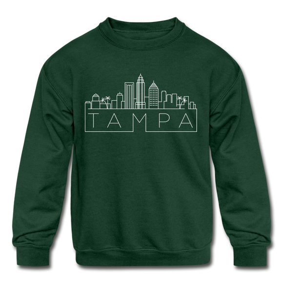 Tampa, Florida Youth Sweatshirt - Skyline Youth Tampa Crewneck Sweatshirt - forest green